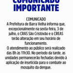 Prefeitura de Barra Velha comunica horário de funcionamento excepcional para o CRAS São Cristóvão e o CREAS nessa sexta-feira (3)